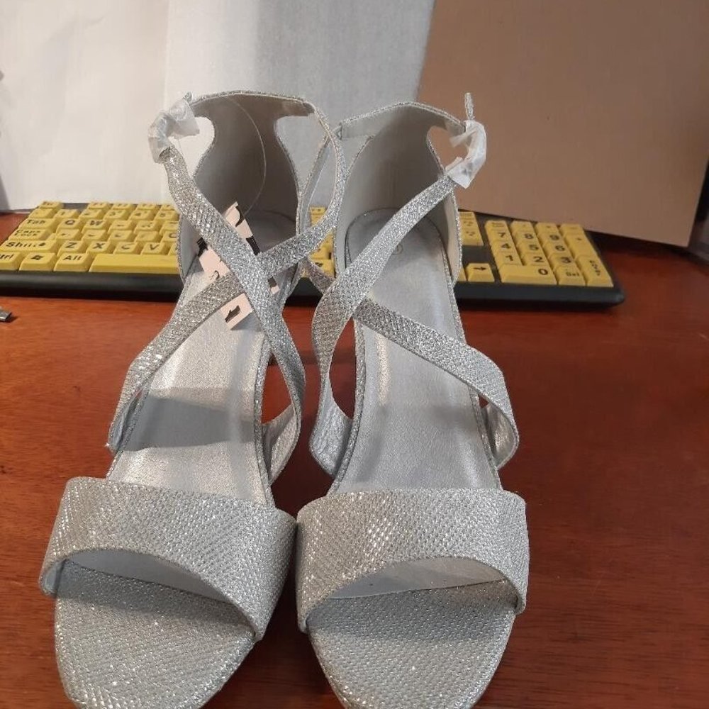 Mysoft Stilettos Strappy Open Toe Pump Silver Glitter Size11 New